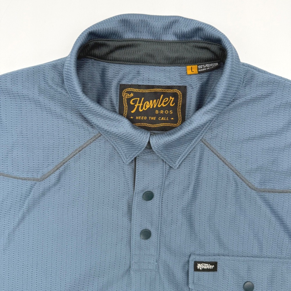Howler Brothers Polo Men L Blue H Bar B Tech Western Yoke Snap Pocket